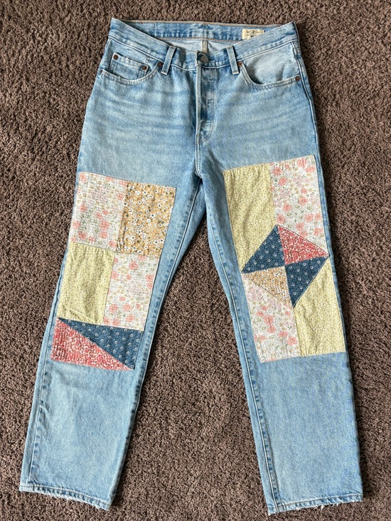 Levi's Denim - Levi's Light Blue Patchwork Straight Leg Jeans